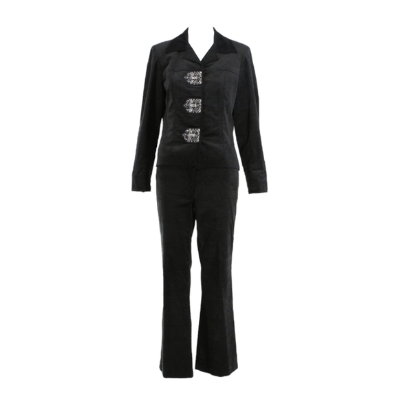 Juliana Collezione Black Sueded Cotton Beaded Two Piece Suit Set - Picture 1 of 10